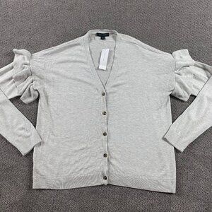 NWT Ann Taylor Cardigan Sweater Women's XL Beige Ruffles Knit
